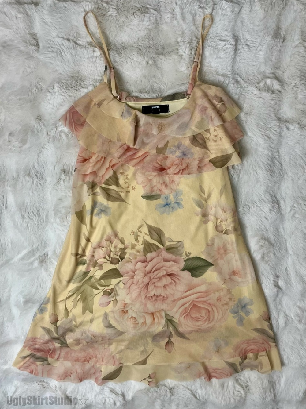 Madden NYC Pastel Floral Mesh Ruffle Slip Mini Dress Size S